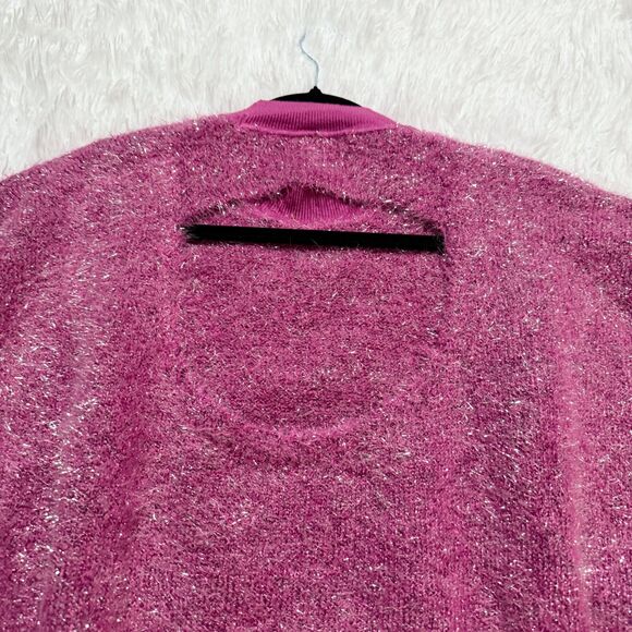Women Anthropologie Maeve Violetta Tinsel Keyhole Sweater Pink Sparkle Sz Large - Picture 7 of 10